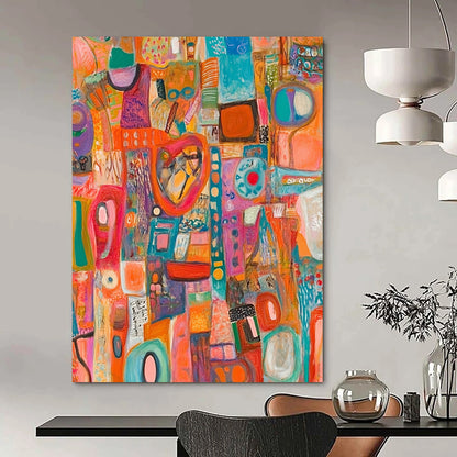 Vibrant contemporary hand-painted abstract art featuring diverse objects with intricate materials and details, offering a dynamic visual experience and rich textures. DLZ1492