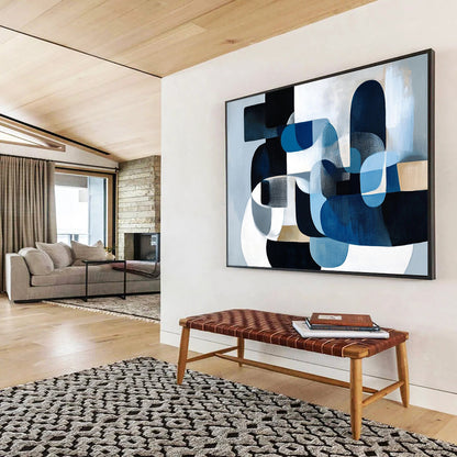 “Blue - Gray Geometric Shapes” - Blue, gray, white, Abstract Geometric Painting HB0638