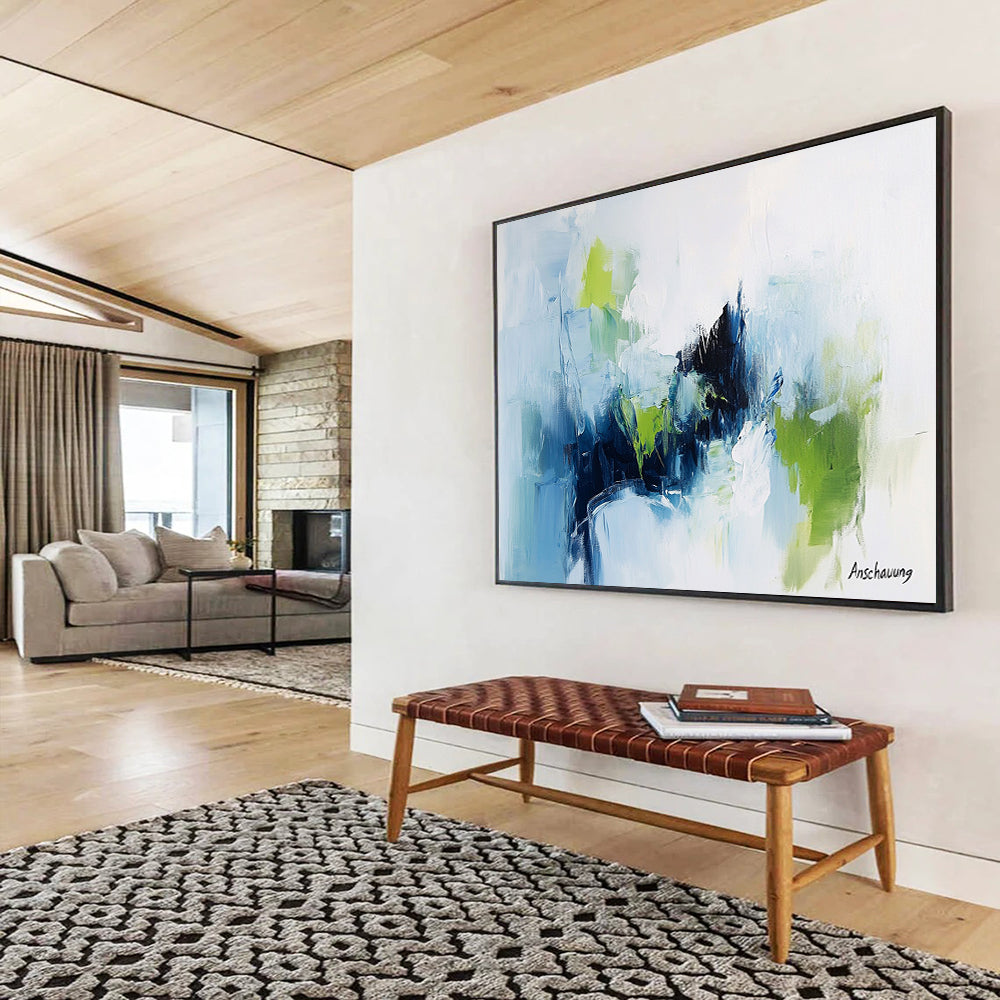 “Blue - Green Abstract” - Blue, green, white, Abstract Expressionist Painting HB0626