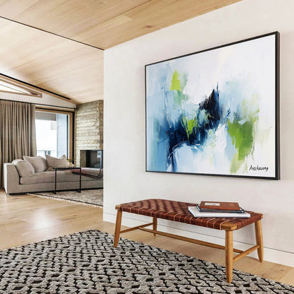 “Blue - Green Abstract” - Blue, green, white, Abstract Expressionist Painting HB0626