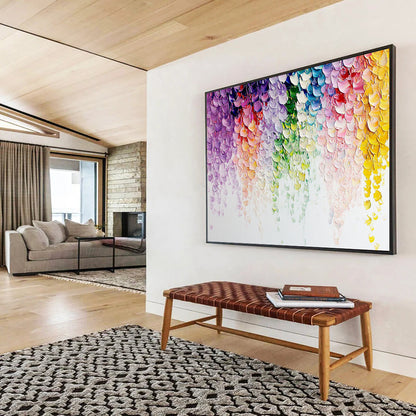 “Rainbow - Colored Textured Crescents” - Rainbow hues; Textured crescent shapes in a rainbow of colors; Impasto Acrylic Painting On Canvas HB1202