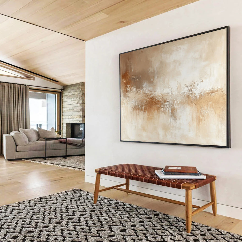 “Beige - Brown Abstract Flow” - Beige, Brown, Flowing Textures Painting On Canvas HB0789