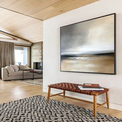 “Muted Coastal Calm” - Grays, beiges, whites; Abstract minimalist beach scene; Soft Acrylic Painting On Canvas HB1181