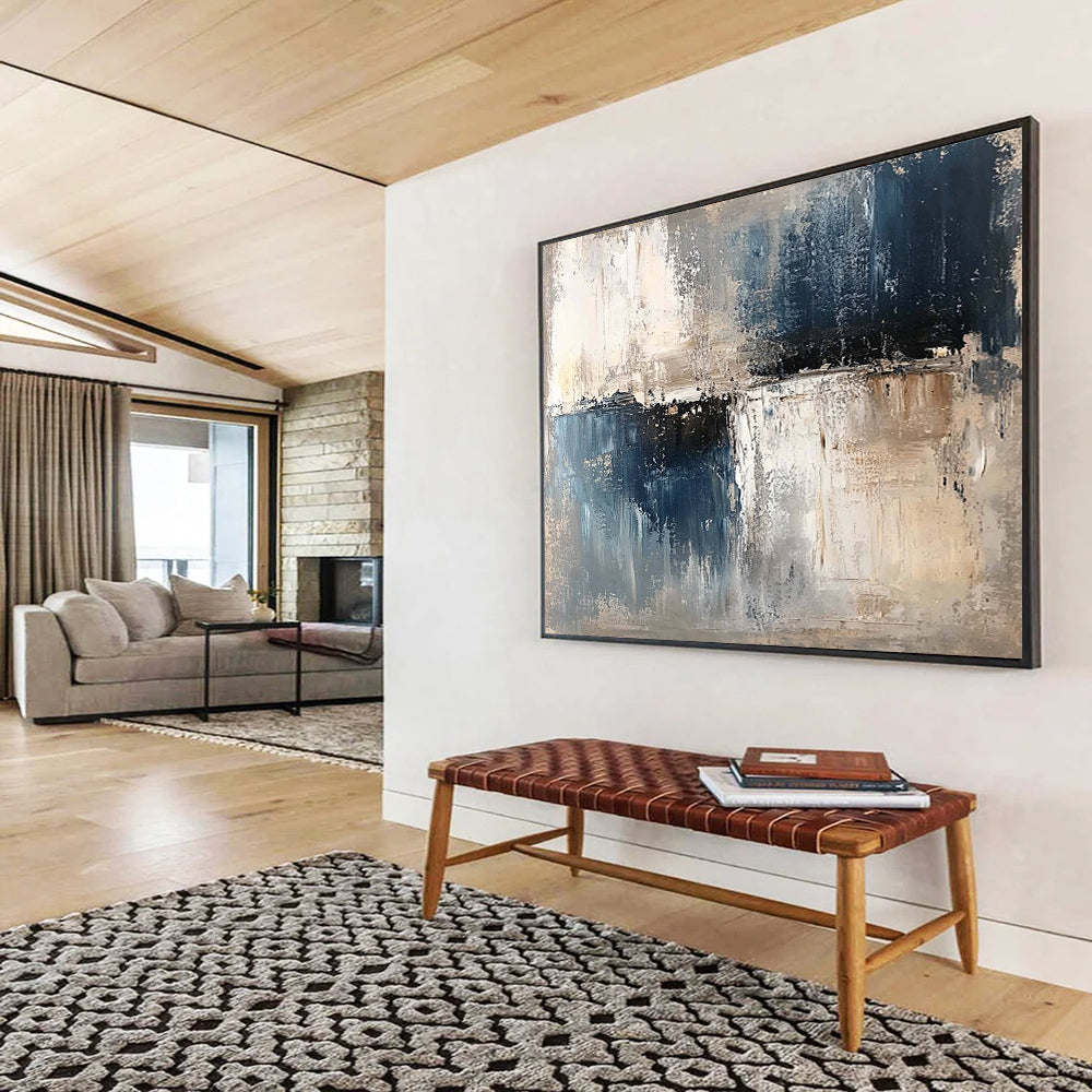 “Neutral Abstract Textures” - Gray, Blue, Beige, Textured Abstract Painting On Canvas HB0994