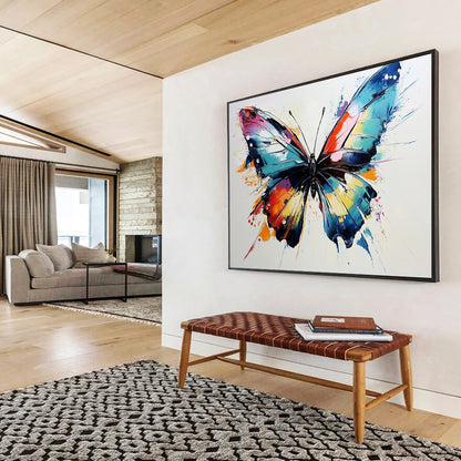 “Rainbow - Hued Butterfly” - Bright Pink, Blue, Yellow, Orange, Textured Butterfly Abstract Painting On Canvas HB0984