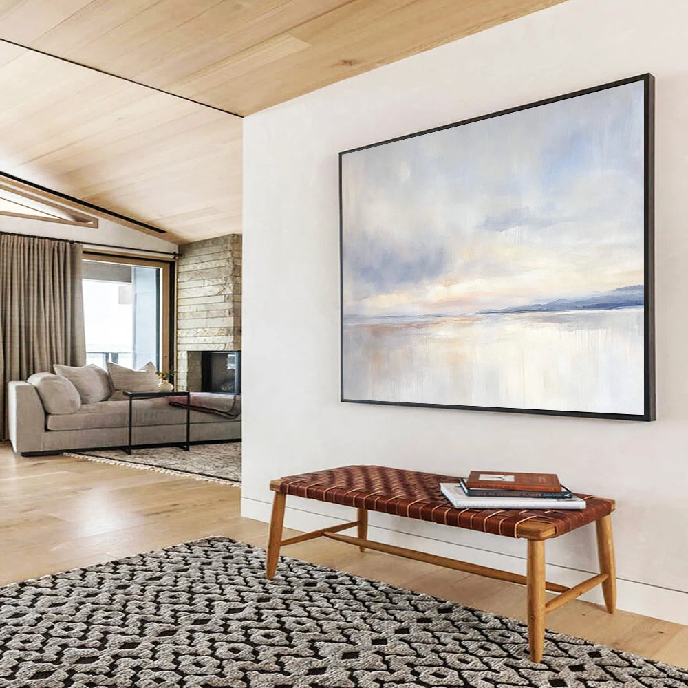 “Pastel Sky Reflection” - Blue, Pink, White, Gentle Skies and Water Painting On Canvas HB0935