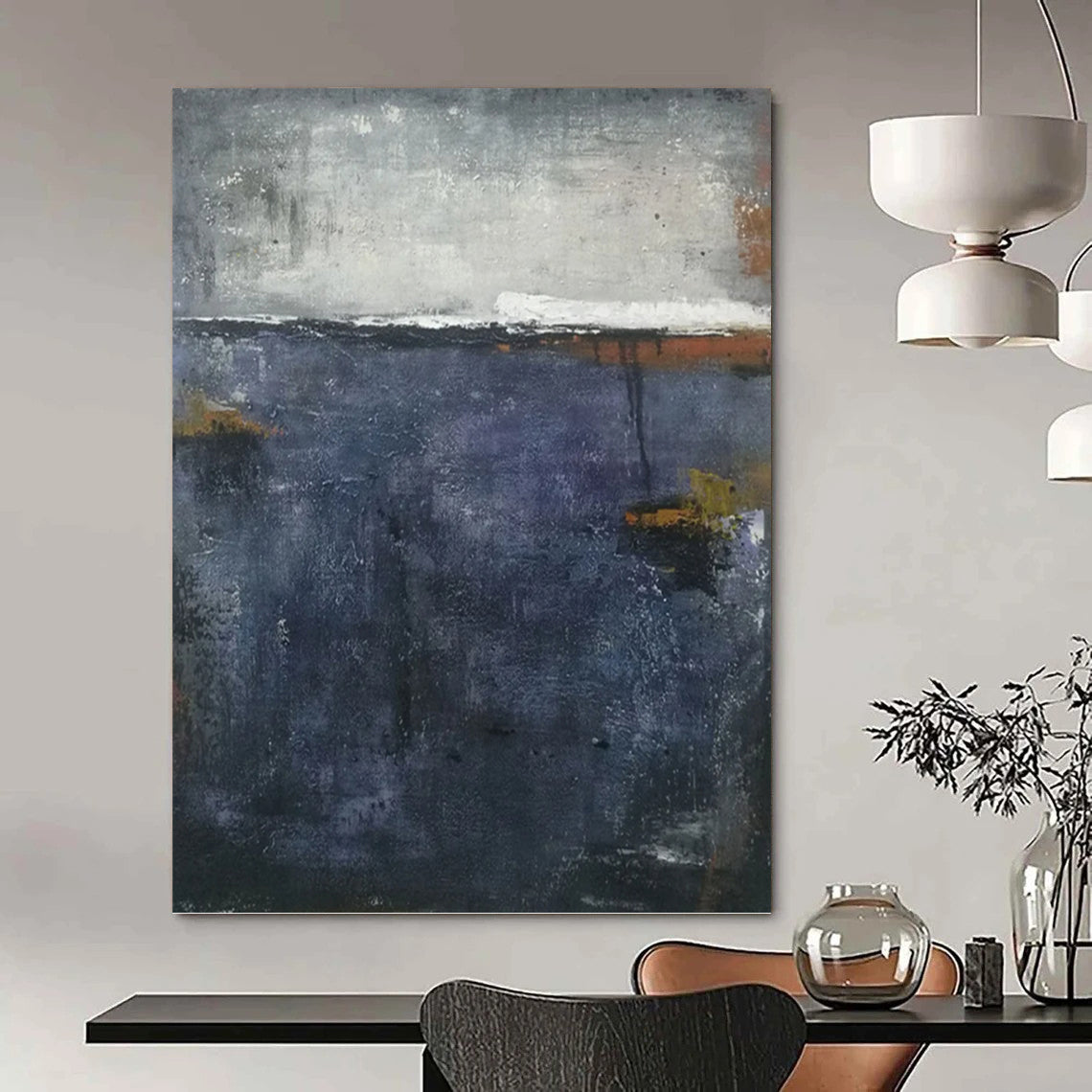 Lofty - Sized Vertical Hand - Painted Custom Abstract Requiem (with Dynamic Textures) for Office and Dining Room DKH1573