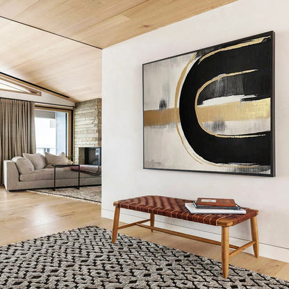 Black, Gold and White Abstract Curves "Elegant Flow" Painting On Canvas HB0412