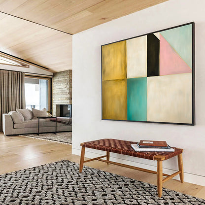 “Color - Blocked Harmony” - Gold, Teal, Pink, Geometric Blocks - Minimalist Acrylic Painting HB1528