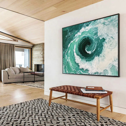 “Turquoise Vortex of the Sea” - Turquoises, Whites, Greens, Ocean Vortex - Realistic Oil Painting HB1559