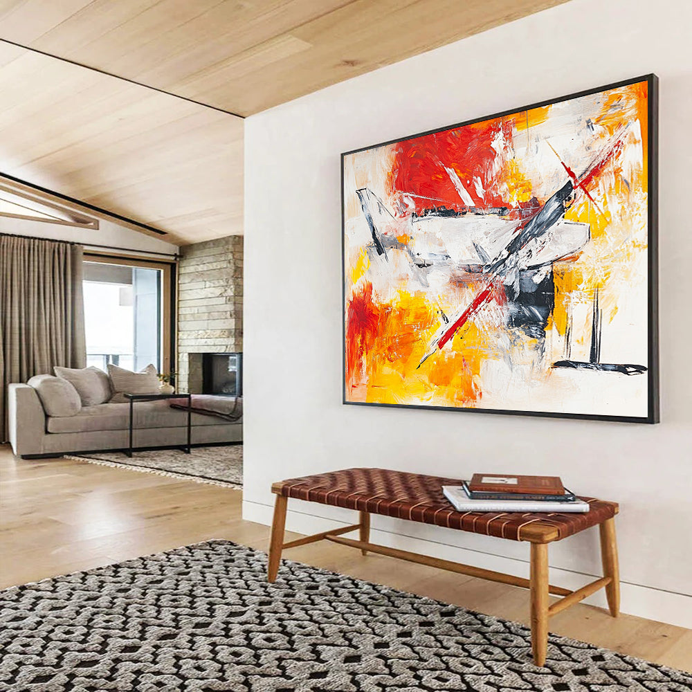 “Dynamic Aircraft Abstract” - Red, Yellow, White, Gray with Energetic Strokes - Painting On Canvas HB1371