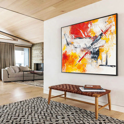 “Dynamic Aircraft Abstract” - Red, Yellow, White, Gray with Energetic Strokes - Painting On Canvas HB1371