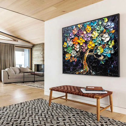“Colorful Flower Tree” - Colorful, Textured, Flower Tree Painting On Canvas HB0751