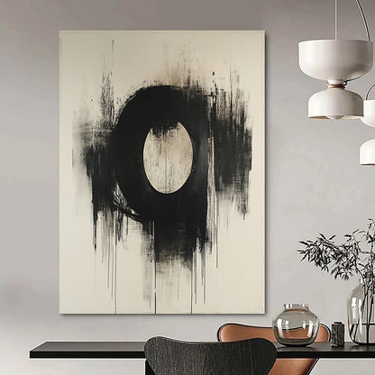 Contemporary abstract masterpiece featuring an oval in dark grey and beige on canvas with a textured finish showcasing artistic elegance. DLZ0859