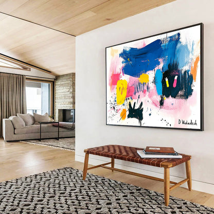 “Colorful Abstract with Black Silhouettes” - Colorful Palette, Black Shapes Painting On Canvas HB0873