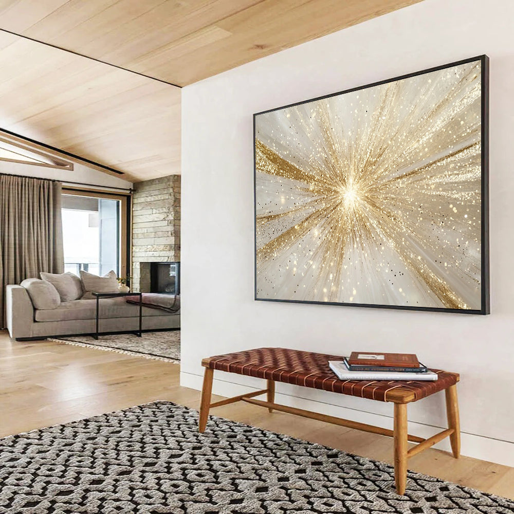 “Glistening Gold Starburst” - Gold, Sparkling, Starburst Pattern Painting On Canvas HB0770