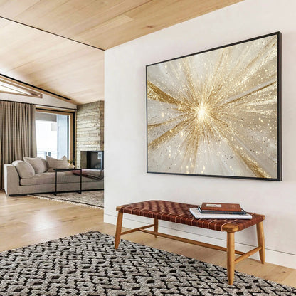 “Glistening Gold Starburst” - Gold, Sparkling, Starburst Pattern Painting On Canvas HB0770