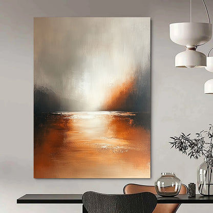 Contemporary hand-painted abstract art featuring soft tones in brown and white with subtle gradients on a textured canvas for a serene modern aesthetic. DLZ0429