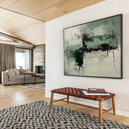 “Green and Gray Abstract Textures” - Green, gray, white, black; Textured abstract with green and gray; Acrylic Painting On Canvas HB1250