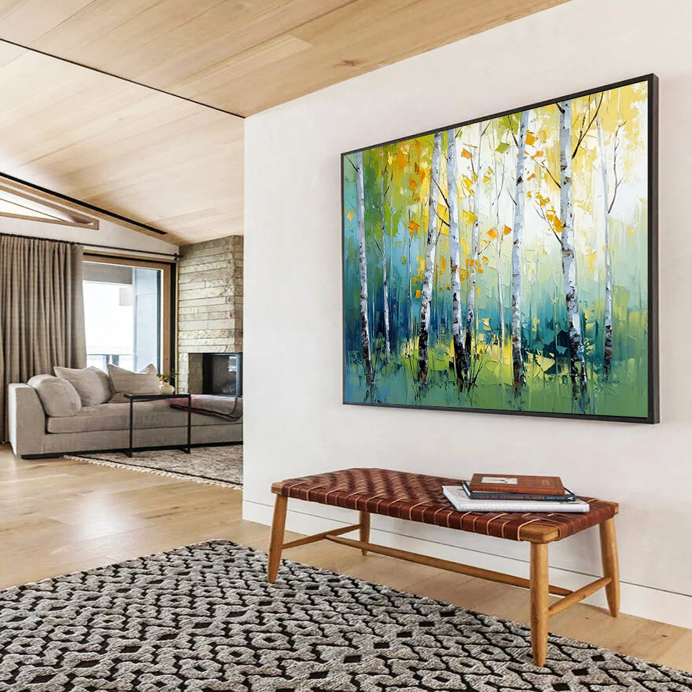 Birch Trees in Autumn Colors - Abstract Landscape Painting On Canvas HB0451