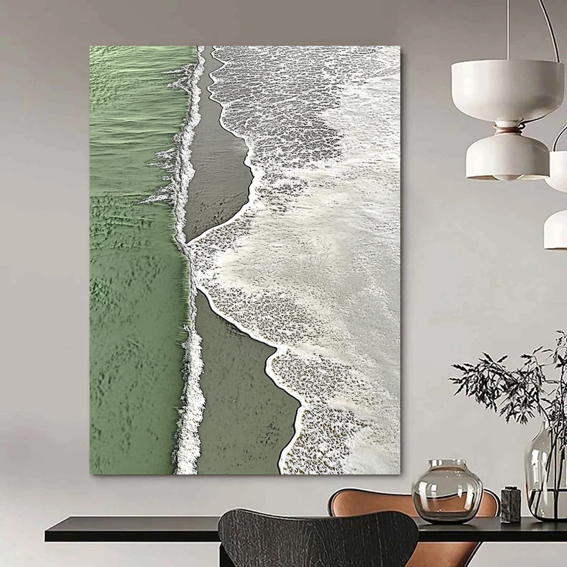 Contemporary large abstract painting depicting coastal harmony with vibrant waves and intricate patterns reflecting nature's serene beauty. DLZ1436