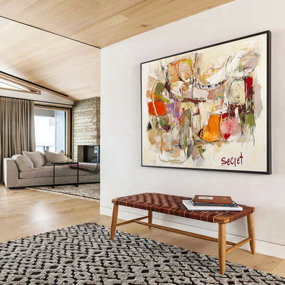 “Abstract Secret” - Multicolor, Mixed Shapes, “Secret” - Expressive Acrylic Painting HB1513