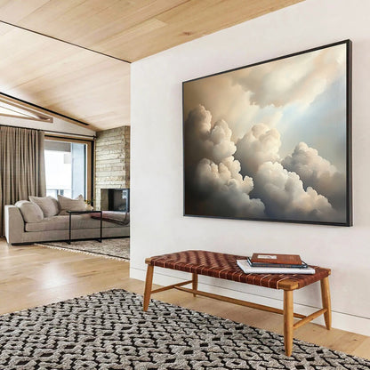 “Fluffy Clouds in Sky” - Whites, Greys, Browns, Sky Scene - Realistic Oil Painting HB1584