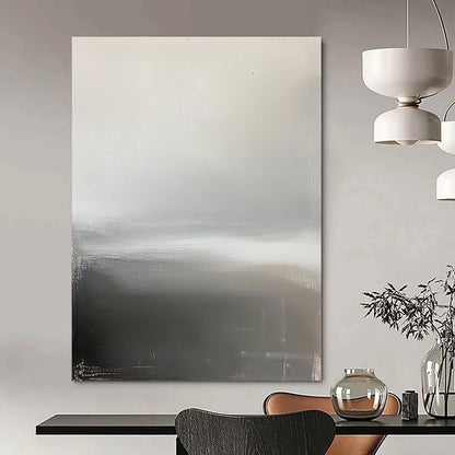 Contemporary hand-painted abstract art featuring a grey sky, foggy horizon, and a subtle grey and white palette that evokes tranquility and calmness. DLZ1347