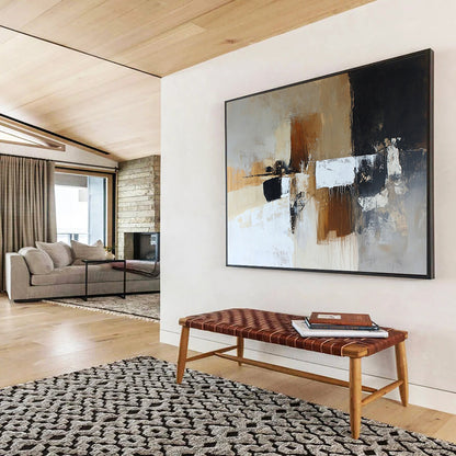“Earthy Tones Abstraction” - Brown, Beige, Black, Textured Shapes - Abstract Oil Painting HB1526