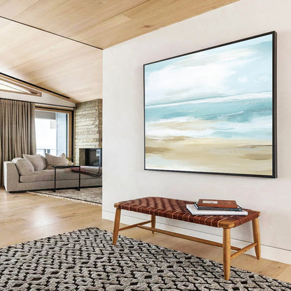 “Soft Beach Abstraction” - Light Blue, Beige, White, Hazy Coastal Scene - Abstract Oil Painting HB1769