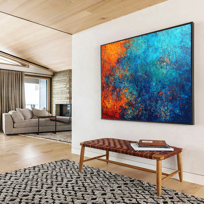 “Earthy Blue - Orange Blend” - Blue, Orange, Textured Abstract Painting On Canvas HB0737