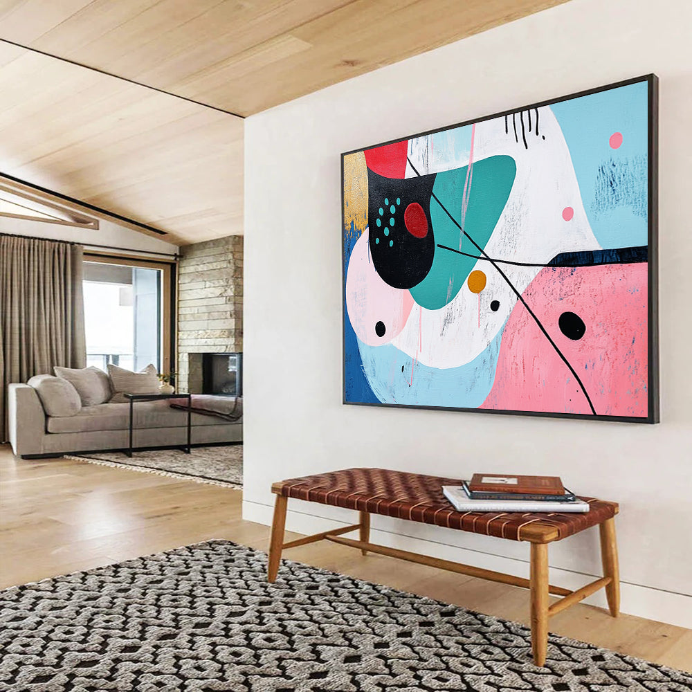 Colorful Abstract Shapes on Light Blue - Playful Abstract Painting On Canvas HB0496