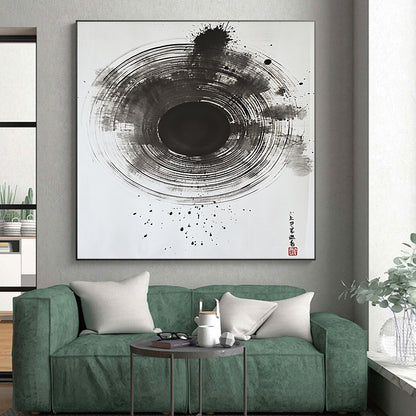 Black Gradient Circular Ink - “Subtle Enso Depth” Painting On Canvas HB234