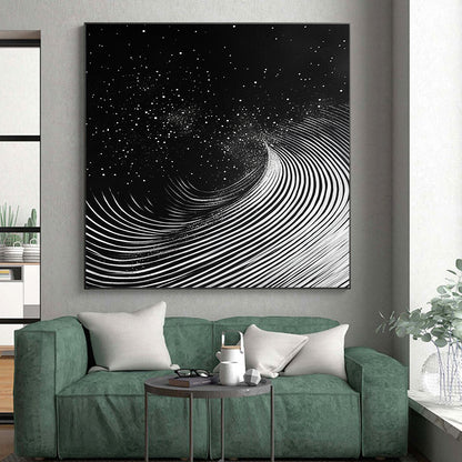 Black & White Swirling Lines & Dots - “Celestial Ink Vortex” Painting On Canvas HB227