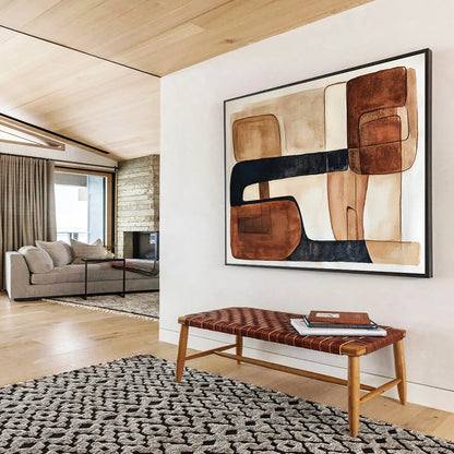 “Earthy Geometric Harmony” - Browns, Blacks, Beiges, Abstract Shapes - Watercolor Abstract Painting HB1556