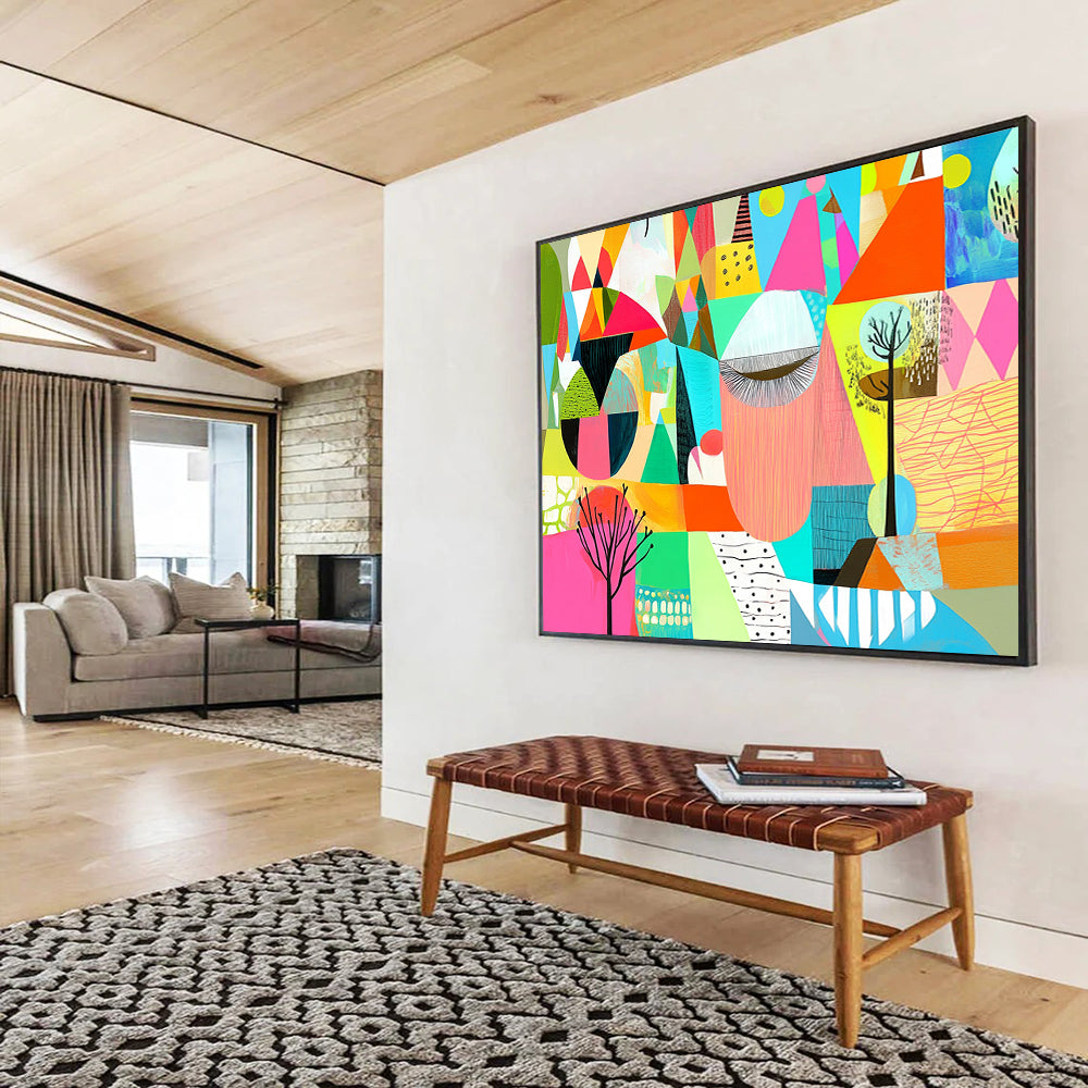 “Geometric Color Collage” - Multicolor, Geometric Shapes Painting On Canvas HB0742