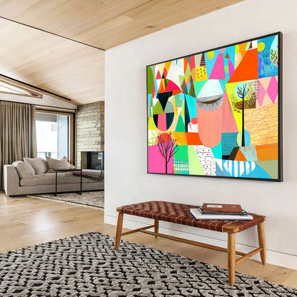 “Geometric Color Collage” - Multicolor, Geometric Shapes Painting On Canvas HB0742