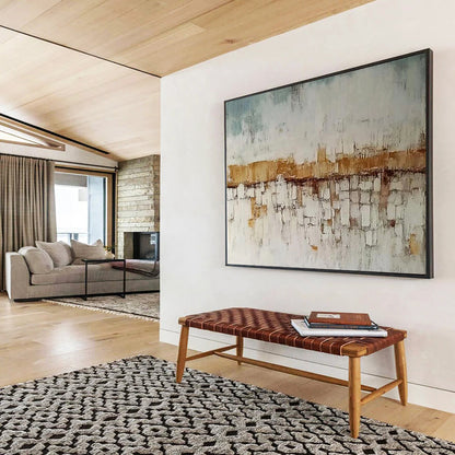 Blue, White and Brown Abstract Cityscape "Hazy Horizon" Painting On Canvas HB0417