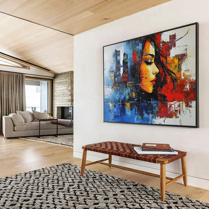 “Colorful Urban Woman Portrait” - Colorful Palette, Woman’s Face, City Background Painting On Canvas HB0851