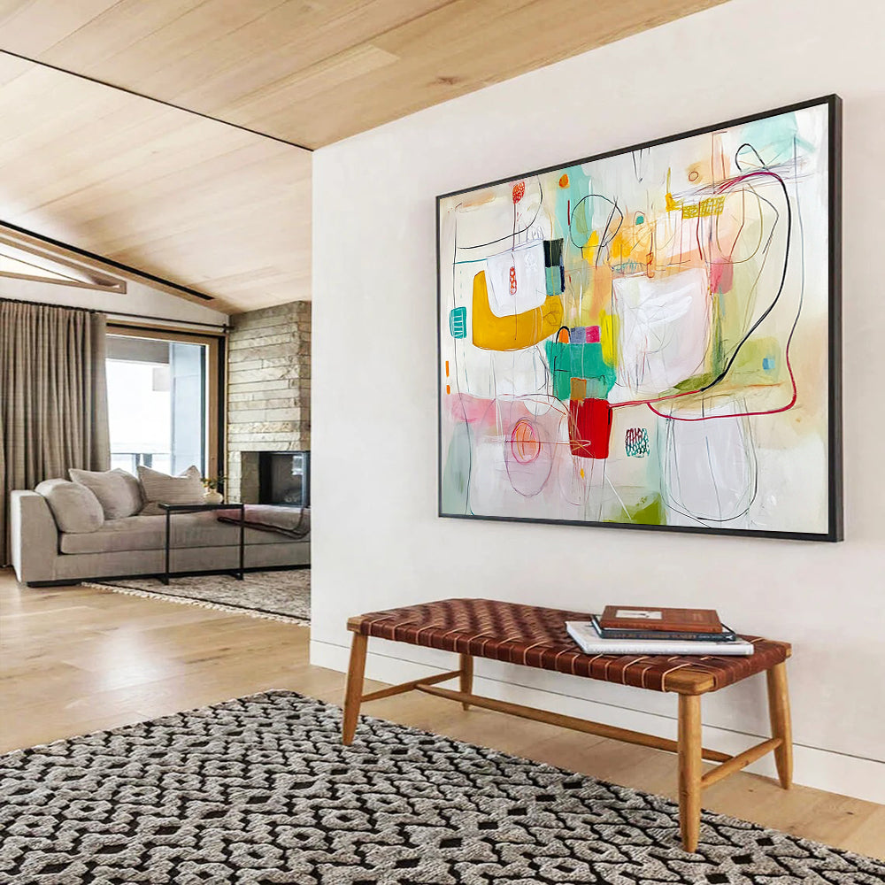 “Whimsical Color Doodles” - Pastel Colors, Abstract Shapes, Sketch - like Painting On Canvas HB1105