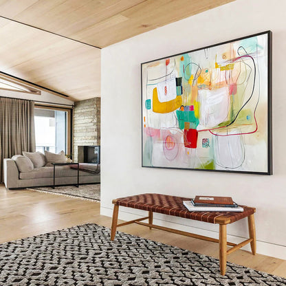“Whimsical Color Doodles” - Pastel Colors, Abstract Shapes, Sketch - like Painting On Canvas HB1105