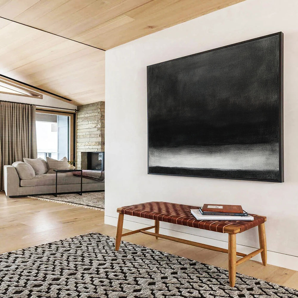 “Minimalist Black - White Gradient” - Black, White, Gray, Subtle Gradient Layers - Acrylic Painting HB1663