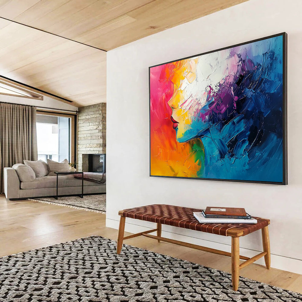 “Colorful Textured Woman’s Profile” - Colorful Palette, Textured Woman’s Face Painting On Canvas HB0858