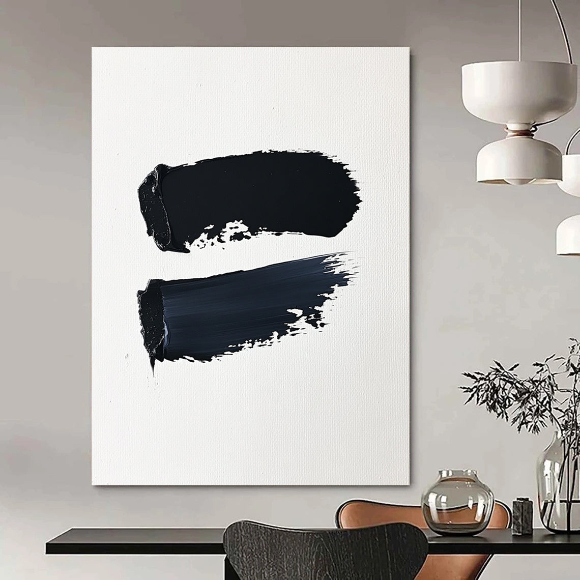 Contemporary abstract artwork featuring bold brushstrokes on textured canvas exuding minimalist elegance against a solid background. DLZ1607