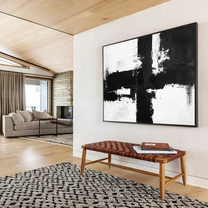 “Bold Black - White Cross Strokes” - Black, White, Dynamic Crosses Painting On Canvas HB0799