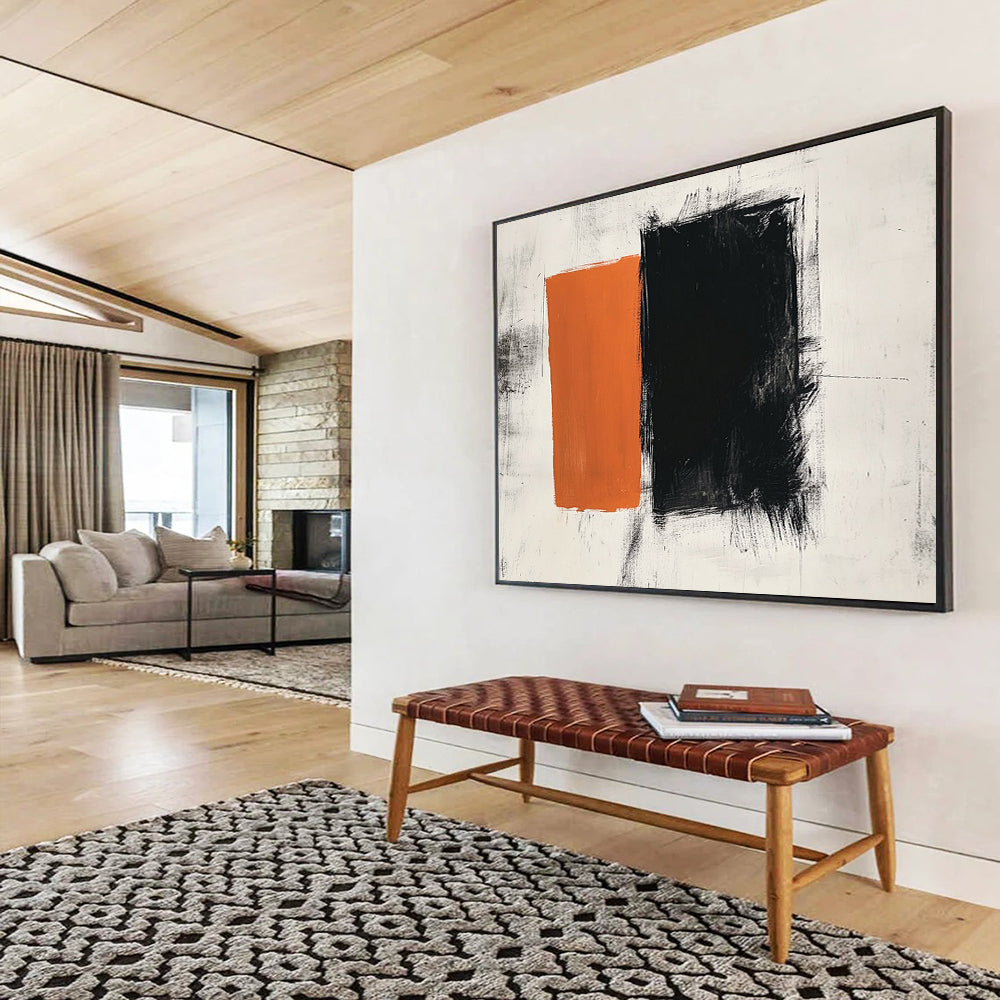 Dynamic Orange and Black Shapes - Energetic Abstract Painting On Canvas HB0463