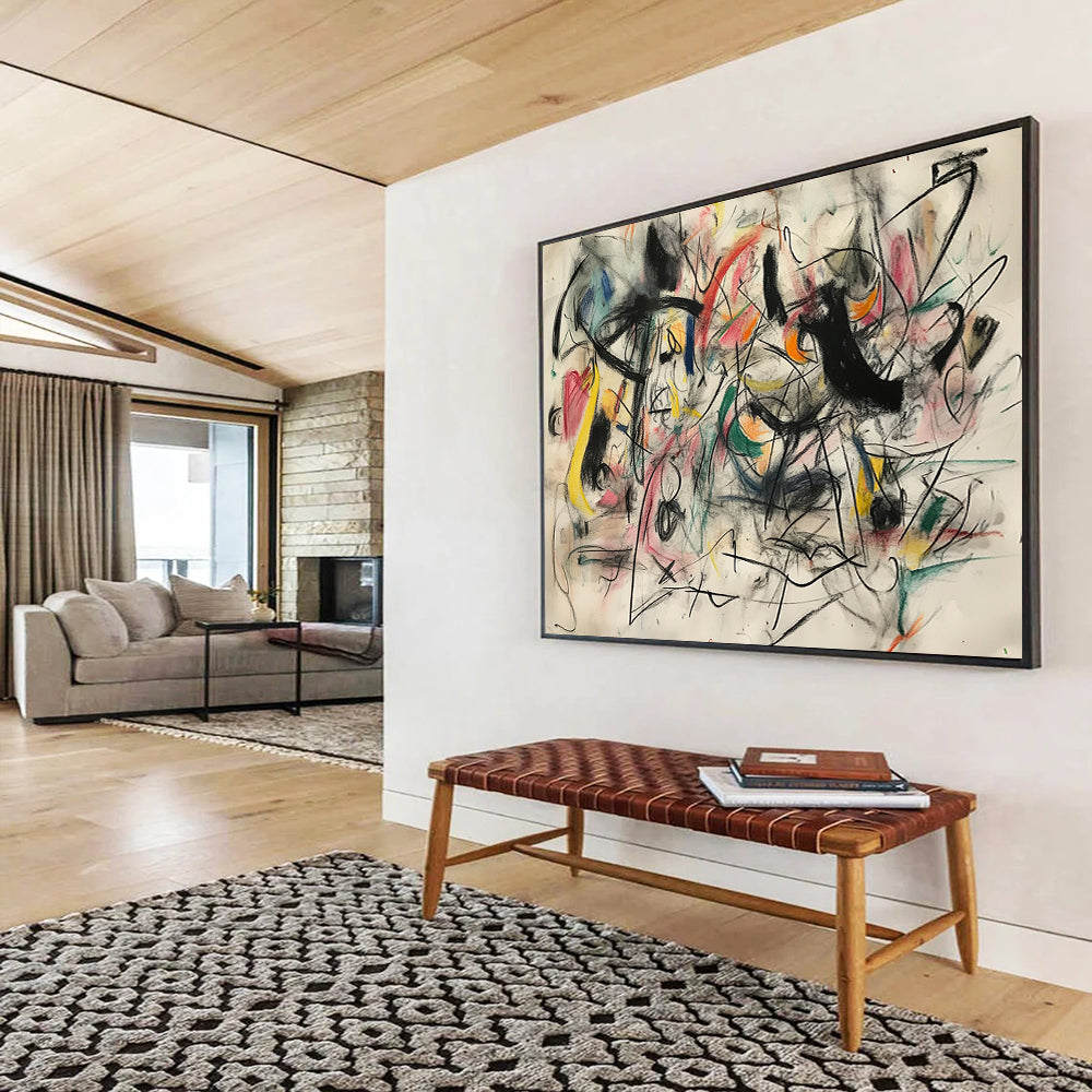 “Chaotic Colorful Abstract” - Multicolor lines, dynamic shapes, white background, Abstract Expressionist Painting On Canvas HB0601