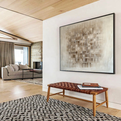 Beige Woven Grid Pattern - “Textured Tapestry” Painting On Canvas HB1446