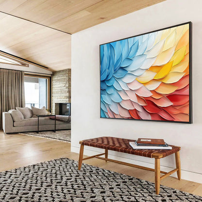 “Rainbow Petal Harmony” - Blue, Yellow, Pink, Layered Petals Painting On Canvas HB0728