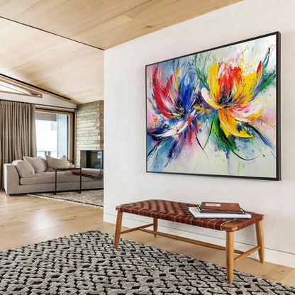 “Colorful Floral Burst” - Red, Blue, Yellow, Abstract Flowers - Fauvist Acrylic Painting HB1512